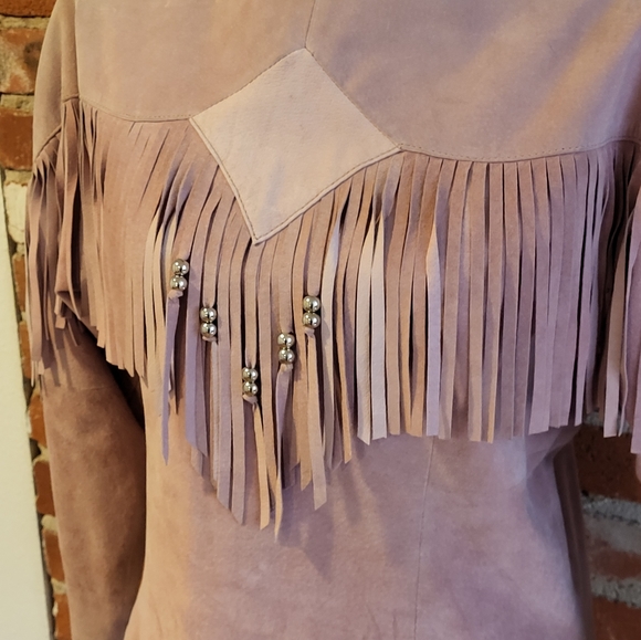Pioneer Wear vtg 80s pink suede fringed western shirt size 8 - Picture 10 of 10